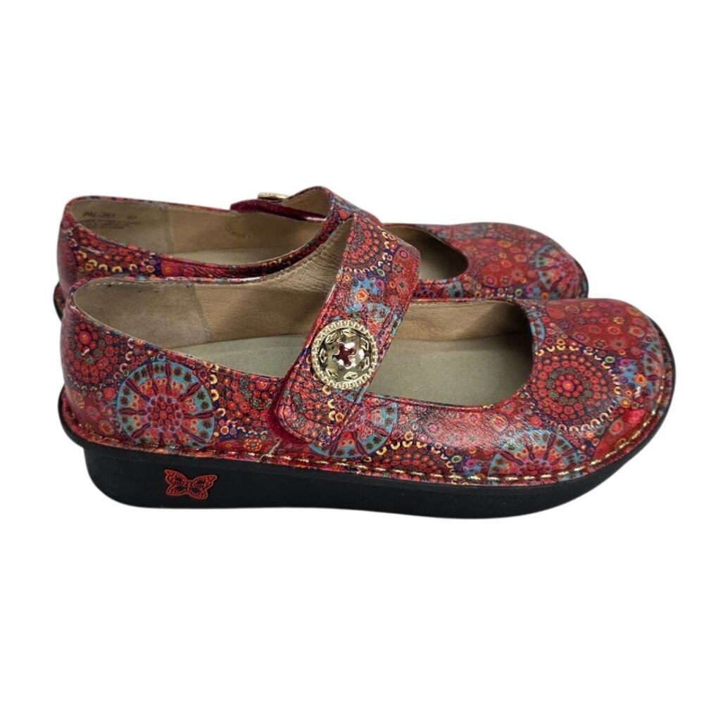 Allegro Boho Red Floral Mary Jane Shoes Women's 9.5/10 Leather Colorful Casual